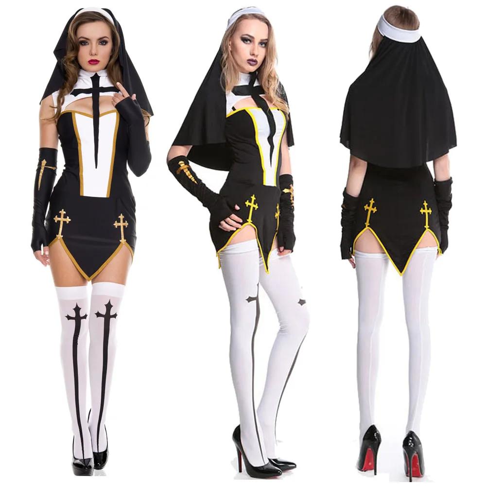 Dámský kostým jeptišky Cosplay Karneval Halloween Fantazie Maškarní šaty Dívčí sukně Halloween spodní prádlo Set sukně Spodní prádlo