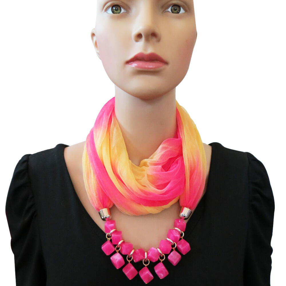 Summer Sunscreen Scarf Gradient Silk Scarf Scarf Resin Necklace Pendant Women's Jewelry Scarf