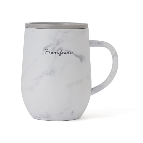 Francfranc Stainless Steel Thermos Mug with Lid, 320ml, Marble White, Double-Walled Vacuum Wall, Insulated for Hot and Cold Drinks, Perfect for the Of