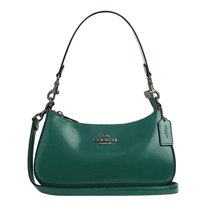 COACH Teri 25 Logo Zip Closure Calfskin Crossbody Shoulder Bag Medium Women s Emerald