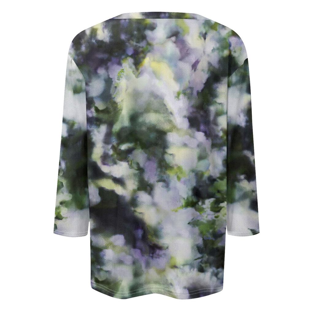 3/4 Sleeve Shirts For Women  Print Graphic Tees Blouses Casual Plus Size Basic Tops Pullover
