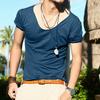 Herre Sommer T-shirt Stor V-hals Tynd Ensfarvet Slim Fit Blød Åndbar Korte Ærmer Mellemlang Strækbar Afslappet Daglig Herre Top