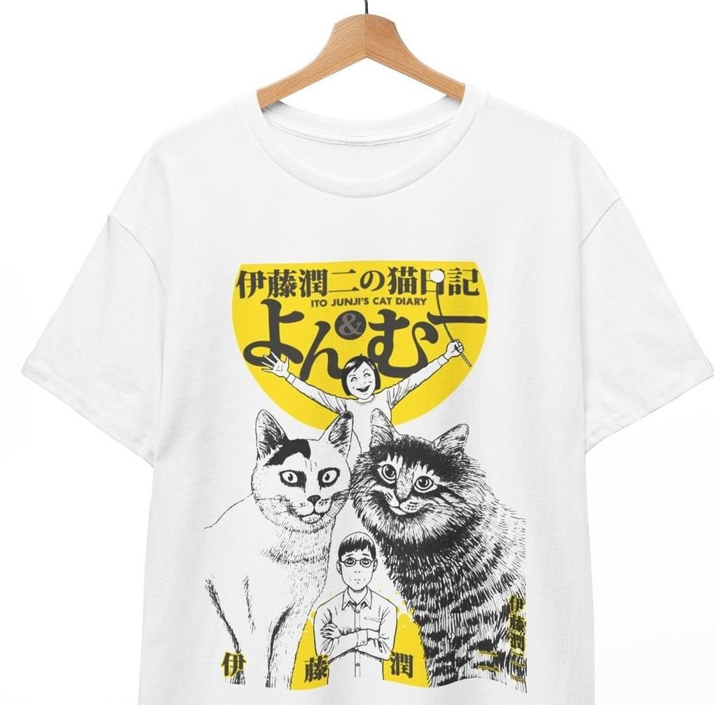 JAPAN Junji Ito manga T-Shirt Neko Nikki (Cat Diary) Yon Muu Unisex Tee XL
