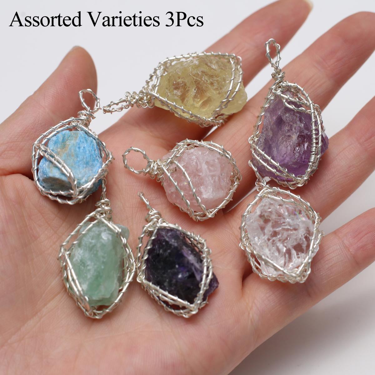 

3 шт., Подвеска-кристалл для исцеления ауры, Неправильной формы, Натуральный камень, Кварц, Аметист, Драгоценные камни, Подвески для изготовления ювелирных изделий, Аксессуары для DIY-ожерелья, Унисекс, Поделки 3Pcs/15x35mm-20x35mm