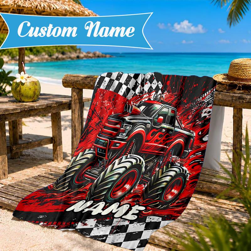 Custom Name School Bus Adventure Beach Towel Microfiber Beach Towel, Lightweight and Quick-Dry, for Summer Travel, Swimming Pool Gift