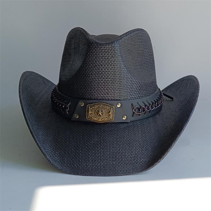 summer Cowboy Hat Summer Outdoor Travel Turquoise Accessories for Men and Women Retro Gentleman Western Cowboy Straw Hat
