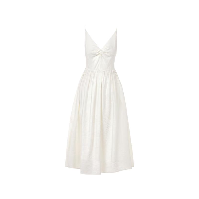 

LANCY Mulberry Silk V-Neck Pleated Strap Dress L