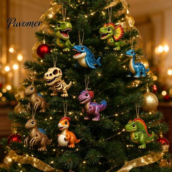 Decorative Acrylic Pendants Christmas Dinosaur Countdown Calendar, 24Pcs Ornament Set with Cute Party Favors Dino Designs, Holiday Tree Hanging Decor