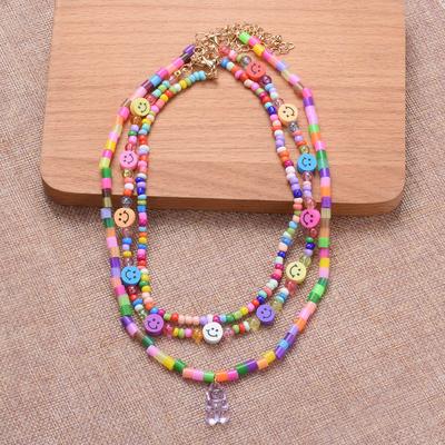 Bohemian Three-Layer Colored Rice Bead Necklace, Colorful Bead Women'S Neck Chain