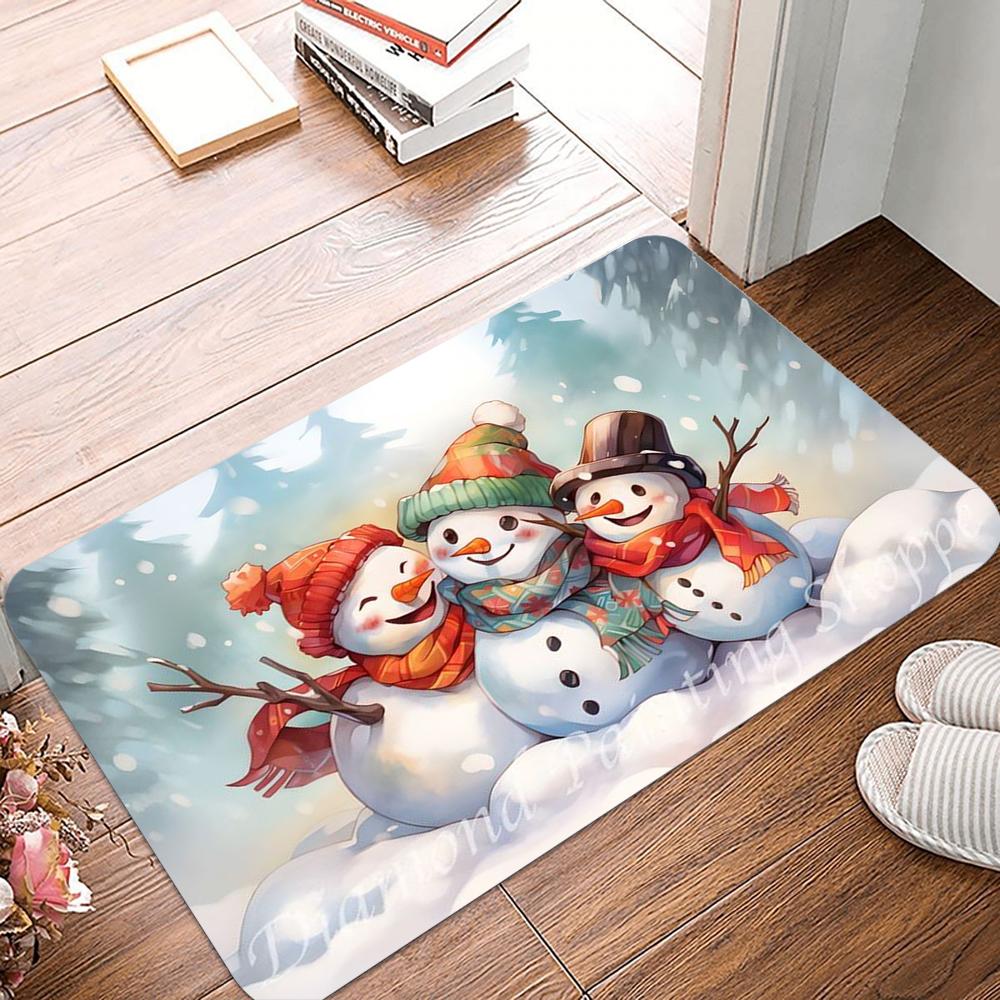 Winter Weihnachten Schneemann Fußmatte Rutschfeste Eingangsfußmatte Heimdeko Teppich für Wohnzimmer Teppiche Badezimmer Bodenmatte