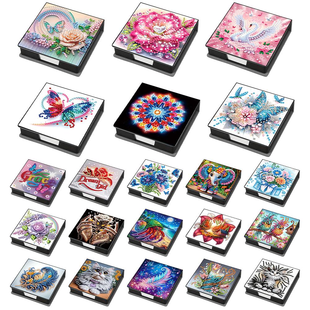 Girl Leather Gem Painting Memo Pad Holder Mosaic Kit Diamond Art Note Box with 160 Sheets of Paper for Adults Beginners