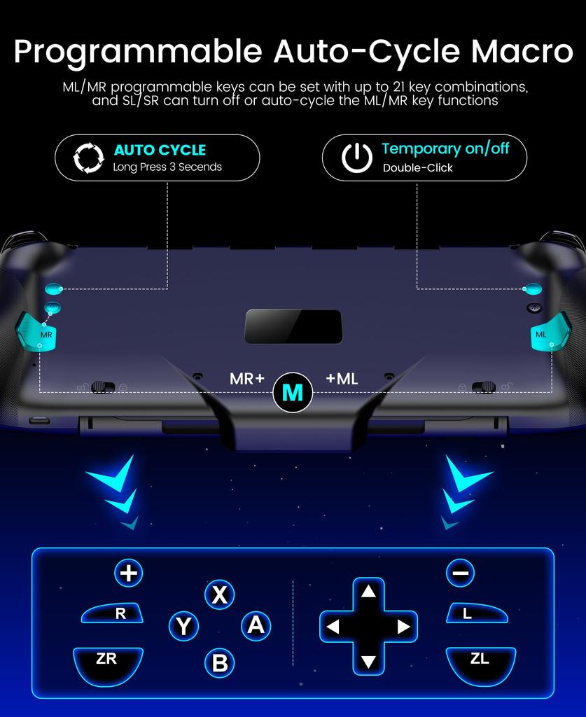 Switch 2 Controller with RGB Handheld Grip Controller Macro Gyro 1000mAh High Not compatible with Switch Lights, Programmable, Mode, Function,