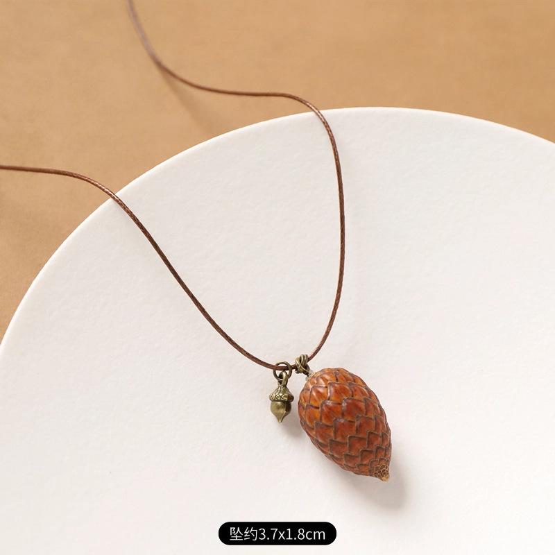 Female Acorn Pendant - Simple Long Sleeve Sweater Chain - Retro Knitted Necklace Accessory