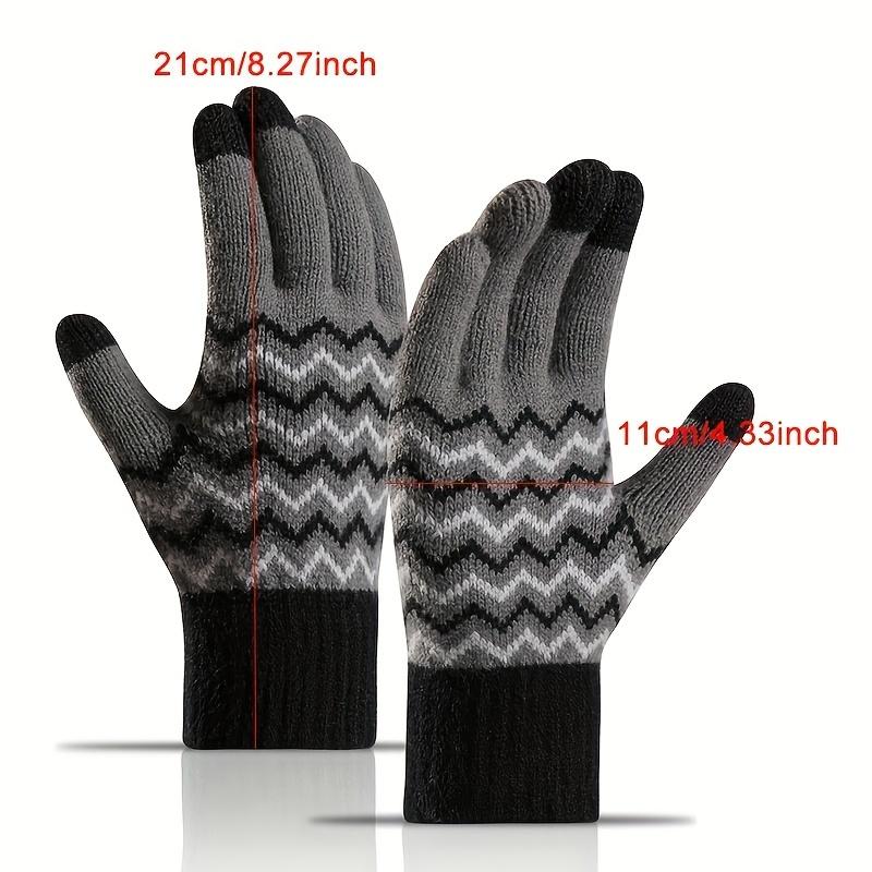 WTEMPO 1 Pair of New Fashionable Winter Men's Plush Warm Gloves Cold-proof Touch Screen Knitted Jacquard Full Finger Gloves