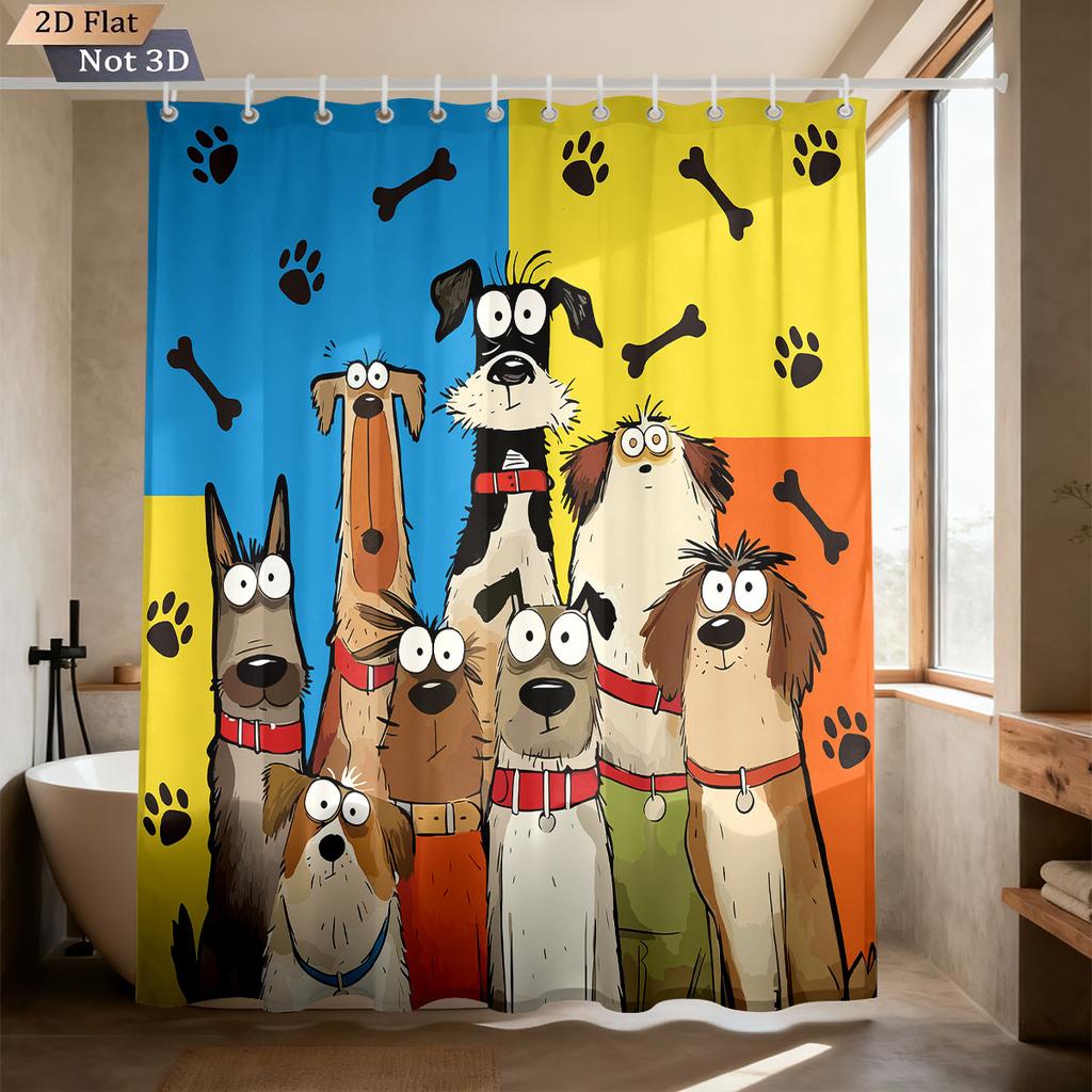 Cute Dog Group Shower Curtain Machine Washable All Season Waterproof Privacy Protection Cartoon Design Fun Elevate Your Space