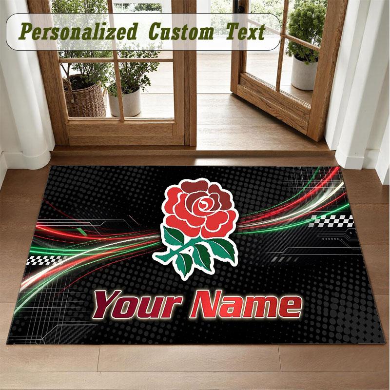 Crystal Velvet Square Rug Custom NameEngland Rugby Pattern Non Slip Home Floor Decor Rug