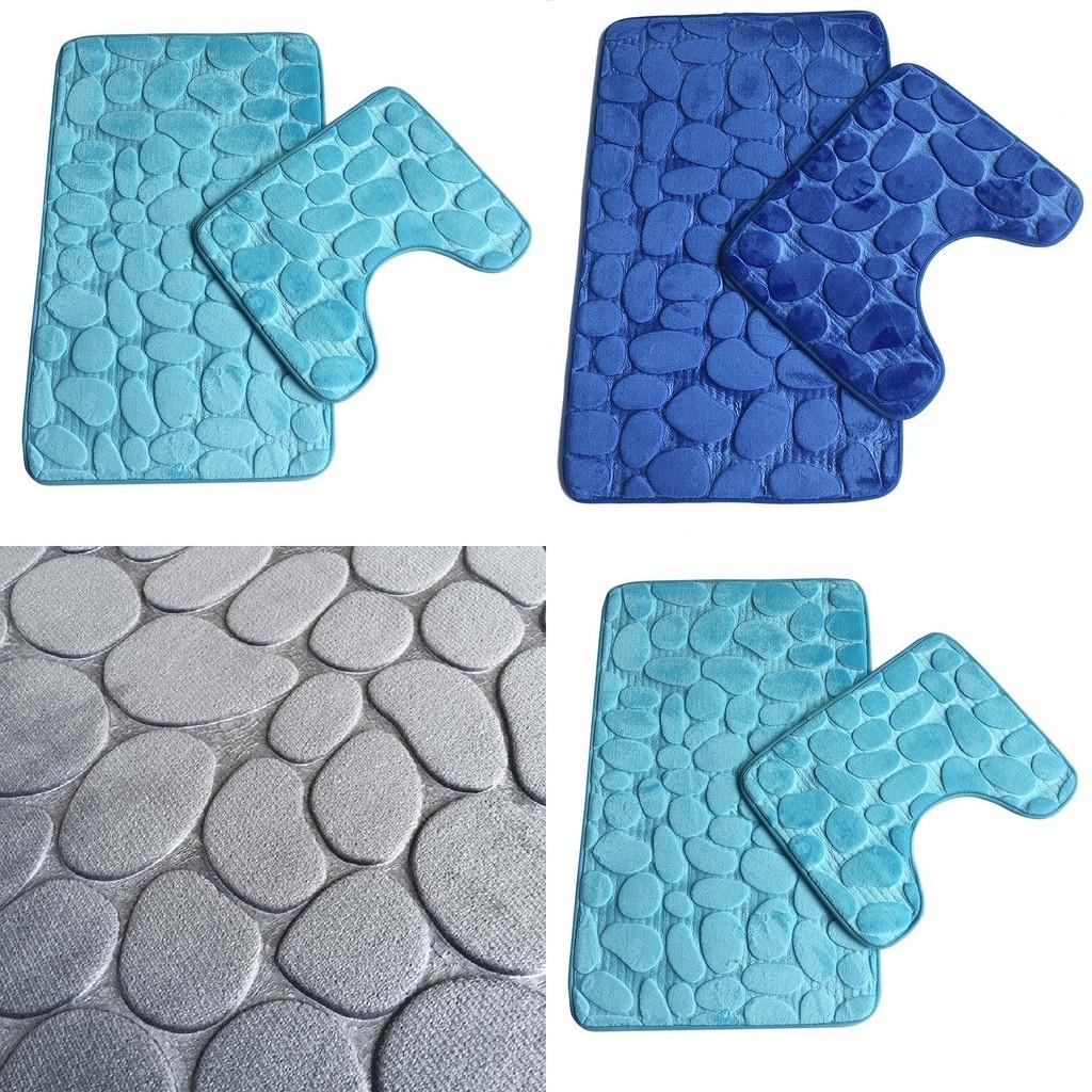 Chic Pebbles Bath Mat And Pedestal Memory Foam Set Delightfully Soft Non-slip Bathroom Rugs