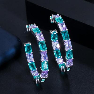 CMM Bar Jewelry Princess Cut Cubic Zirconia Circle Hoop Earrings