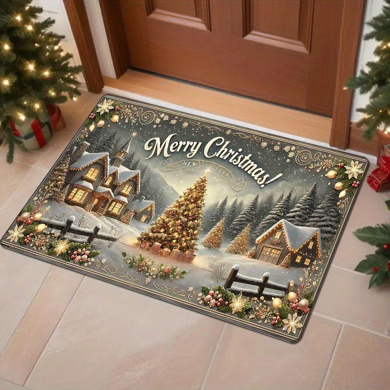 Christmas Doormat, Polyester Hand Wash Only Non-Slip Holiday Rug for Entryway Living Room Kitchen Bathroom Decor