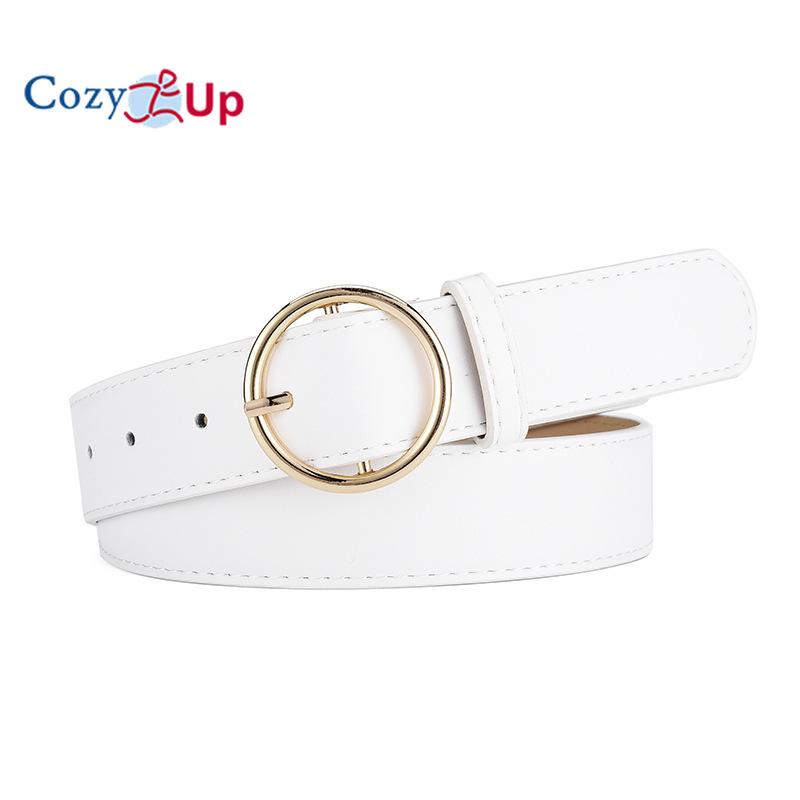 Round buckle PU leather belt women's jeans all-match decorative belt