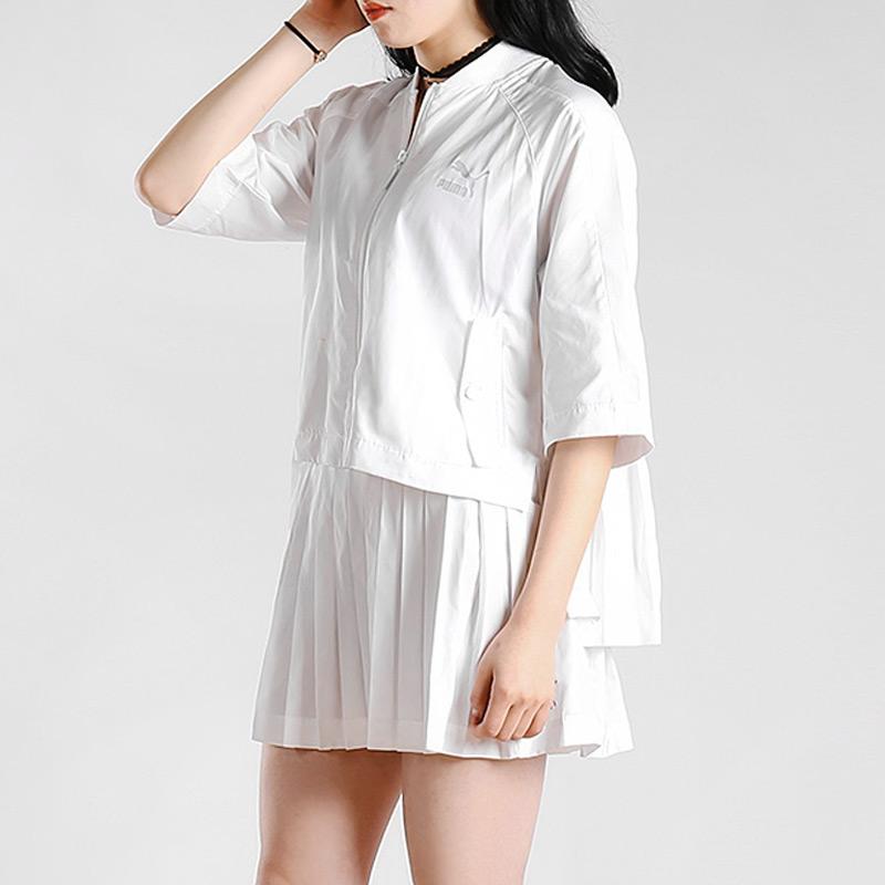 Puma Archive Series Solid Color Logo Sports Knitted Breathable Fashion Pleated Casual Skirt Women skirts White 576463-02