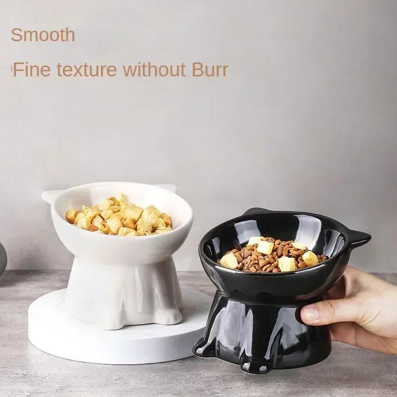 Hot High footed ceramic cat bowl cat shaped pet food bowl slanted mouth anti black chin cat bowl niversal pet bowl for cats dogs