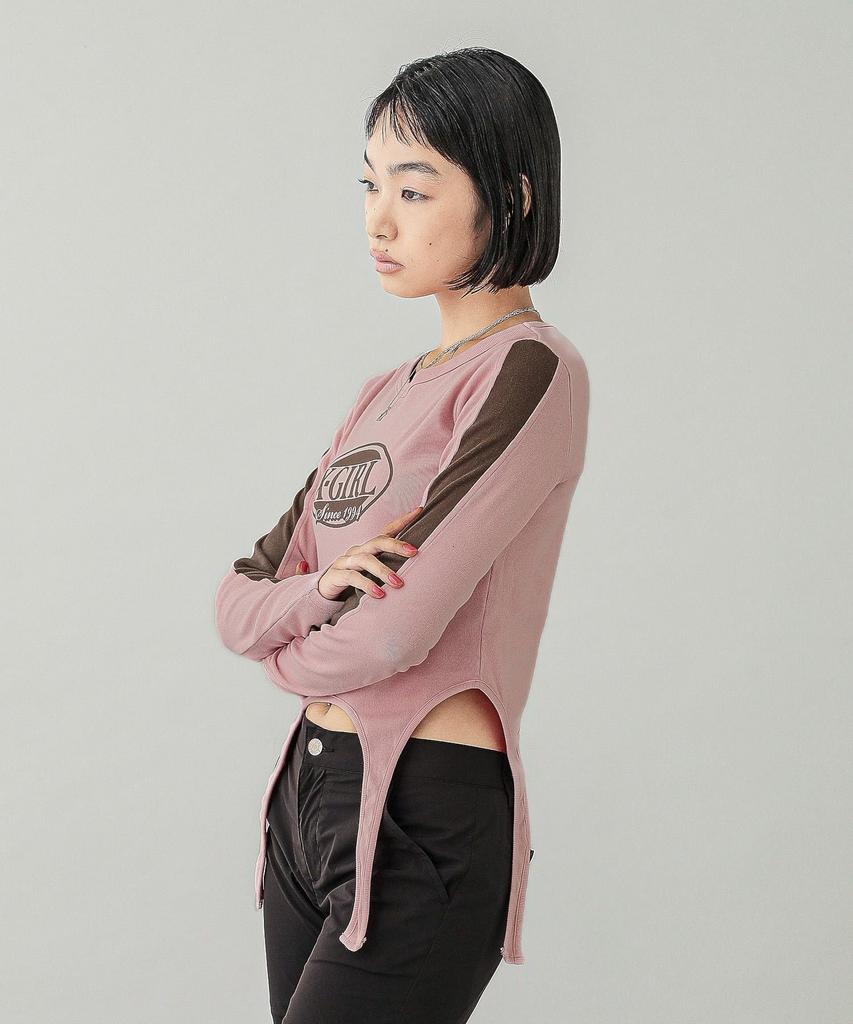 X-girl Oval Logo Garter Long Sleeve Top, L/S, 105251011023, Pink, Medium