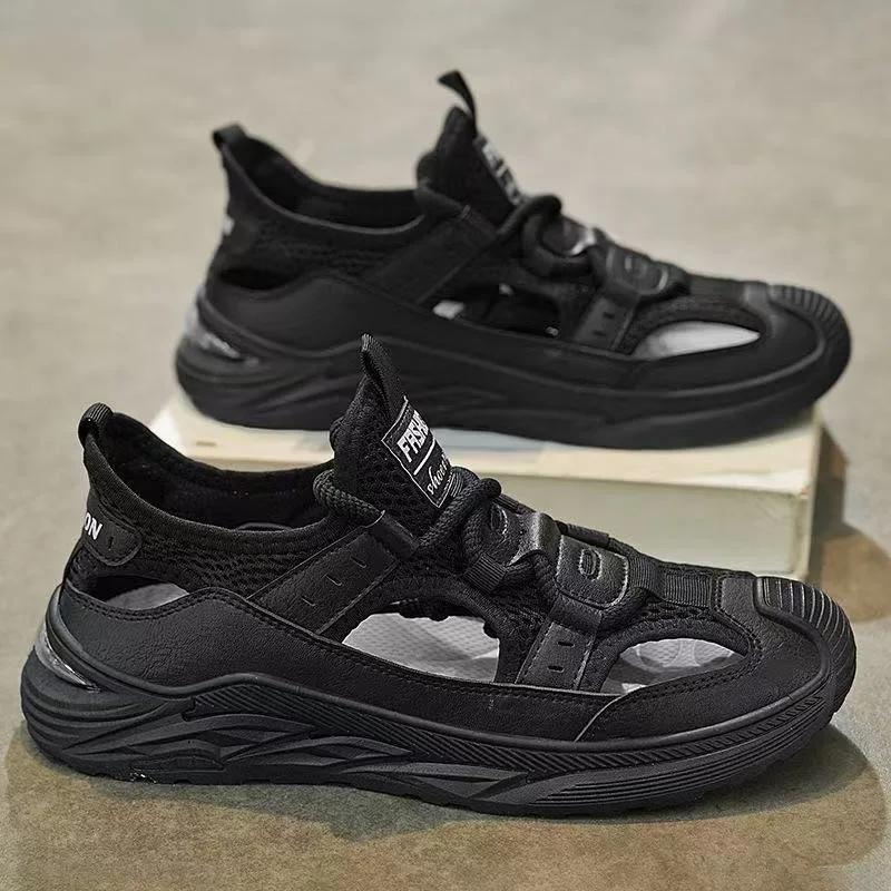 Fashion 2025 Men Rubber Shoes Sport Man Summer Sandals Leather Italian Men’s Beach Tennis  Fashion Hollow Out Lace-Up Slippers