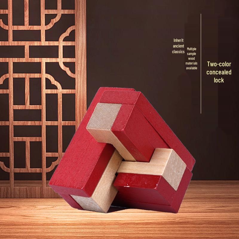 Beech Wood Two-Color Hidden Lock Educational Luban Toy with Customizable Design