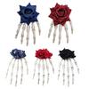 Skeleton Hand Hair Clip Gothic Barrette with Faux Roses Punk Style Hair Accessories for Halloween Themed Party Dress-up
