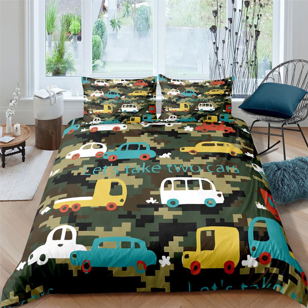 Boys Cartoon Car Bedding Set Full Construction Vehicles Comforter Cover Kids  Cartoon Machinery Truck Soft Duvet Cover