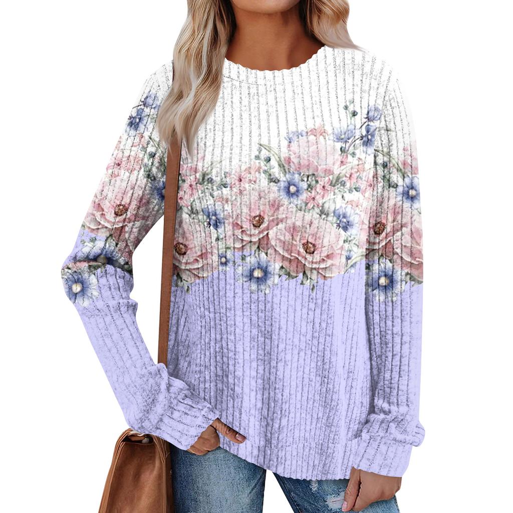 Women's Printed Lightweight Brushed-Cotton Round Neck Top