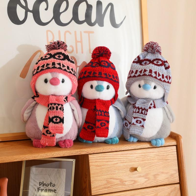 Japanese Penguin Plush Toy with Cute Christmas Scarf and Hat
