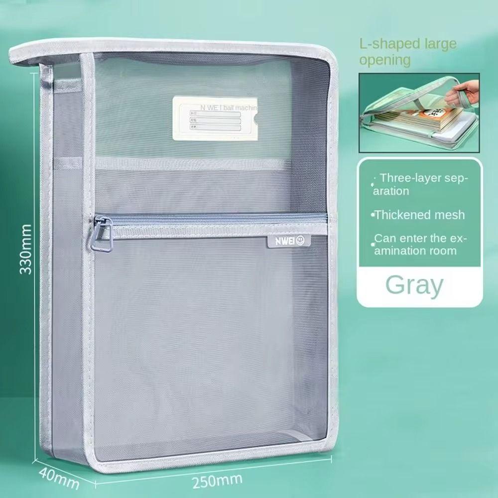 L Shaped Test Paper Storage Bag Thickened Mesh Stationery Organizer Pouch File Folder Bag  Students