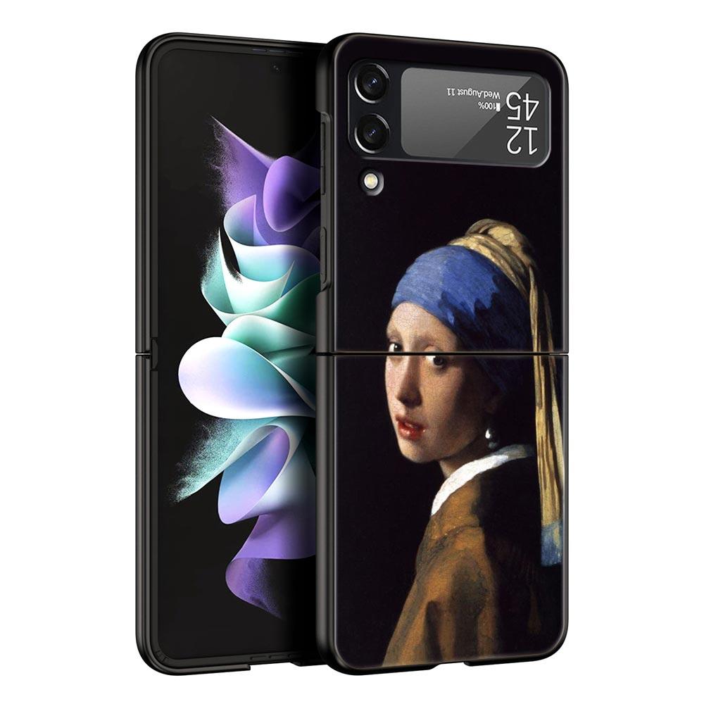 For Samsung Galaxy Z Flip 3 4 5 Hard Black Folding PC Phone Case Mona Lisa Van gogh Oil Painting Art For Samsung Z Flip3 Cover