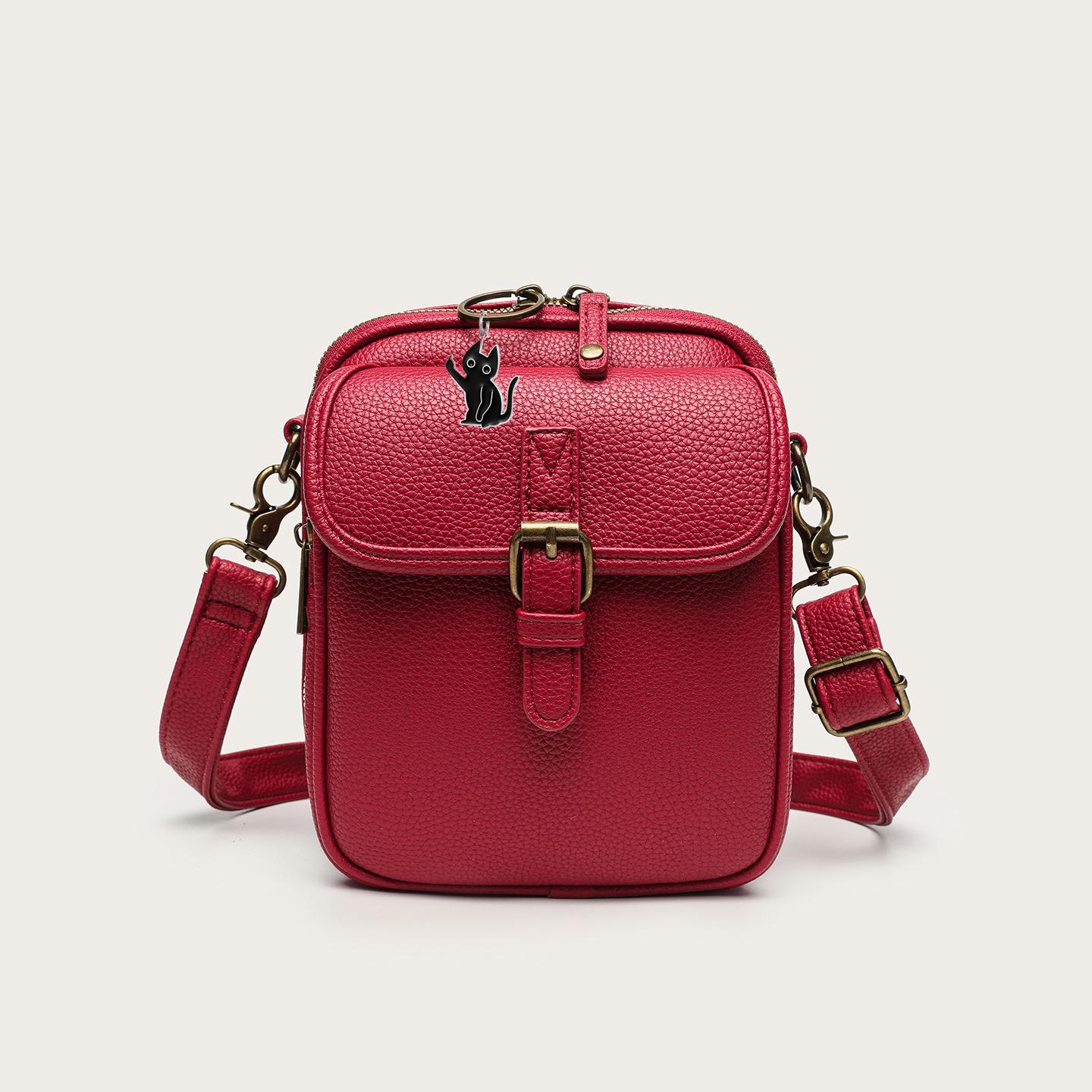 Balailuo Retro Leren Dames Messenger Bag met Verstelbare Afneembare Riem Anti-diefstal Crossbody Leren Telefoontas Vintage Grote Capaciteit rood