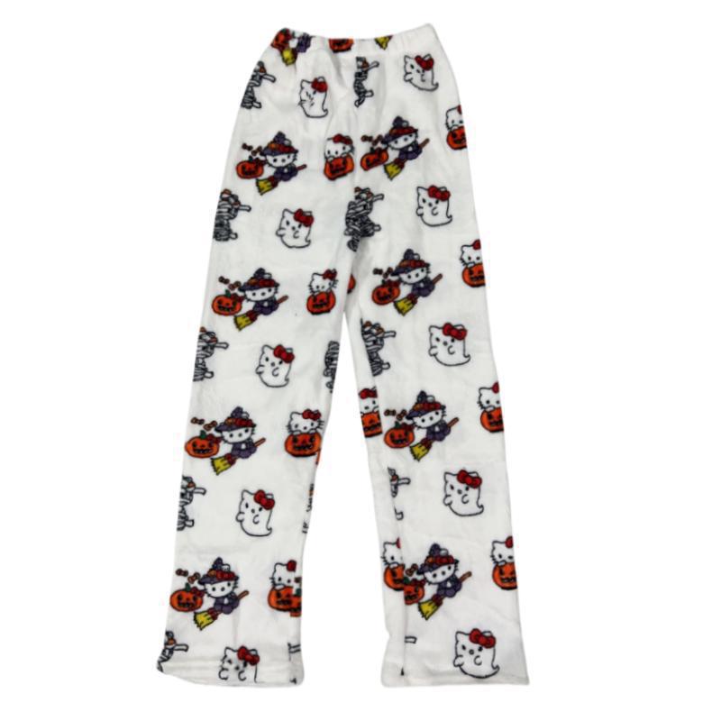 Pantaloni de Pijama HelloKitty pentru Femei Pantaloni de Casă din Fleece cu Desene Animate pentru Halloween Călduroși Căptușiți cu Fleece Toamnă Iarnă