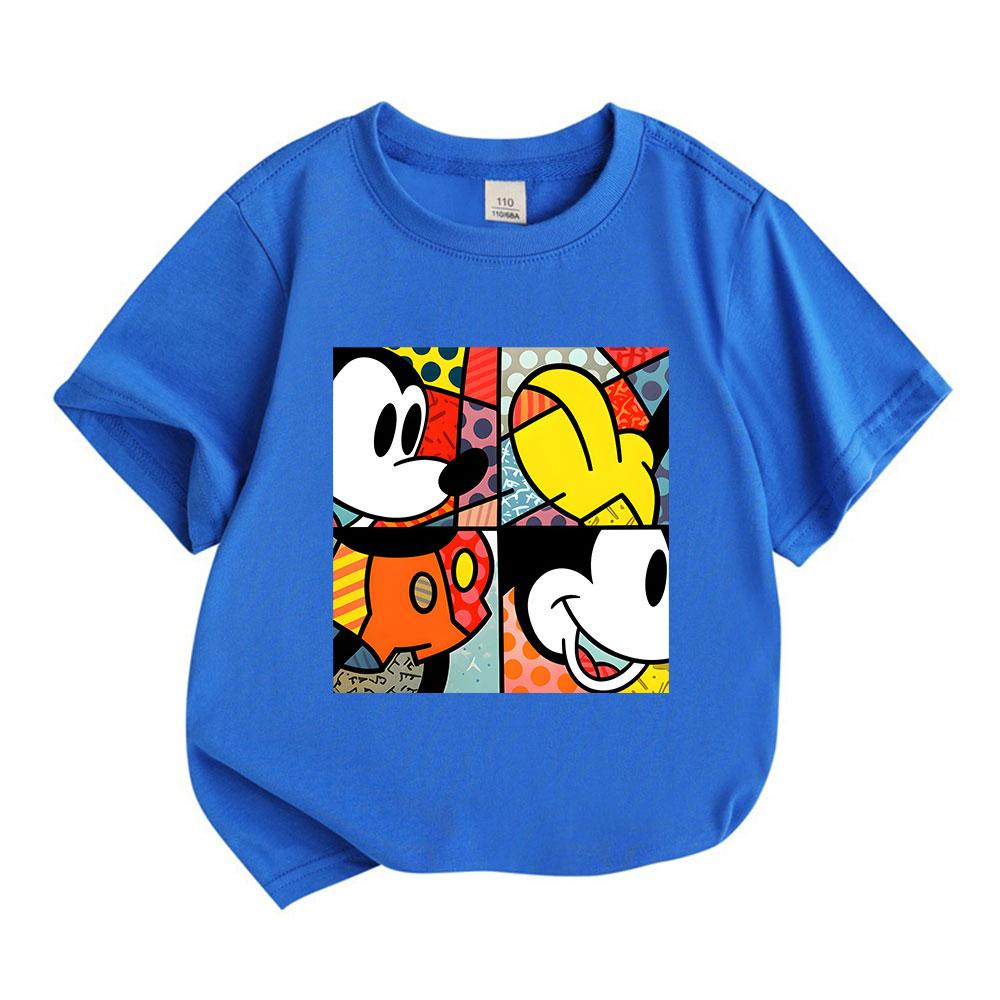 Kids Boys Girls Crew Neck Short Sleeve 100% Cotton T-shirt, Cute Cartoon Mouse Pop Art Print Casual Soft Breathable Summer Basic Tee for Children Dail