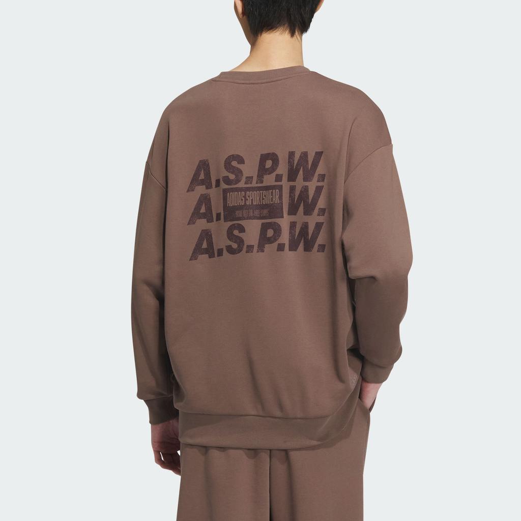 Adidas Verbiage Crew Sweatshirt Loose Fit Round Neck Sports Casual Men Sweatshirt Rocky-Deep-Earth-Brown IS7423
