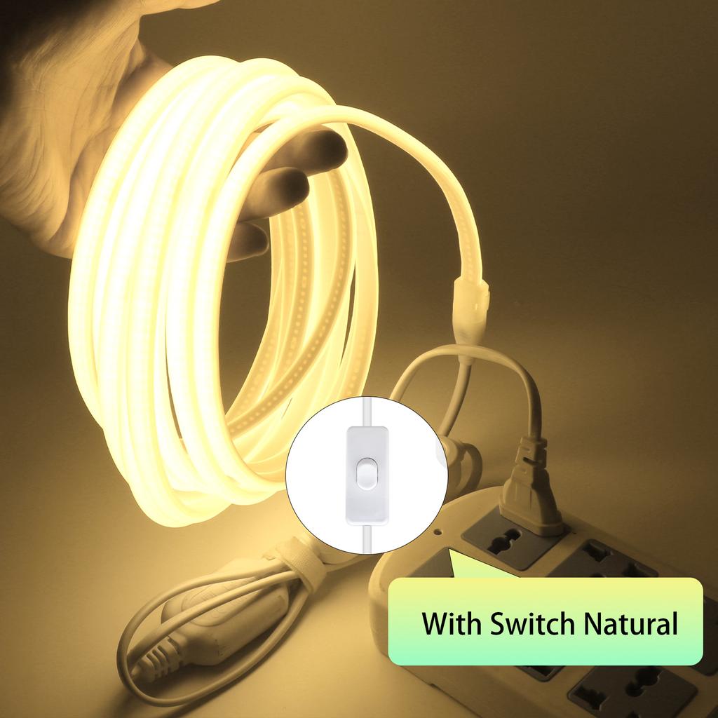 220V Dimmable Switch COB LED Strip With Dimmer Kit 288LEDs/M Waterproof 3000K 4000K 6000K Flexible Neon Light Kitchen Room Decor