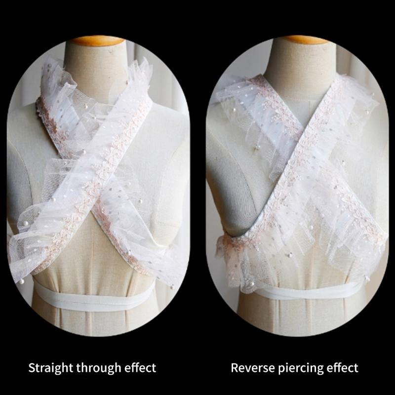 Elegant Kimono Collar Accessory Ruffled Lace Pearls Beaded Japanese Dress Core Collar Lining Kimono Belt for Womens Robe