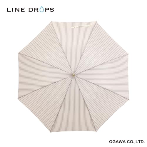 ogawa Women's Long Umbrella, Large, Durable, Jump-Style, 60cm, Linedrops, Striped, Pink Beige, Grosgrain Tape, Water-Repellent, 57386