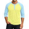 Men's Button-Down Contrast Raglan 3/4 Sleeve Top