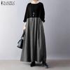 ZANZEA Women Casual Round Neck 3/4 Sleeve Loose Stripe Patchwork Long Dress