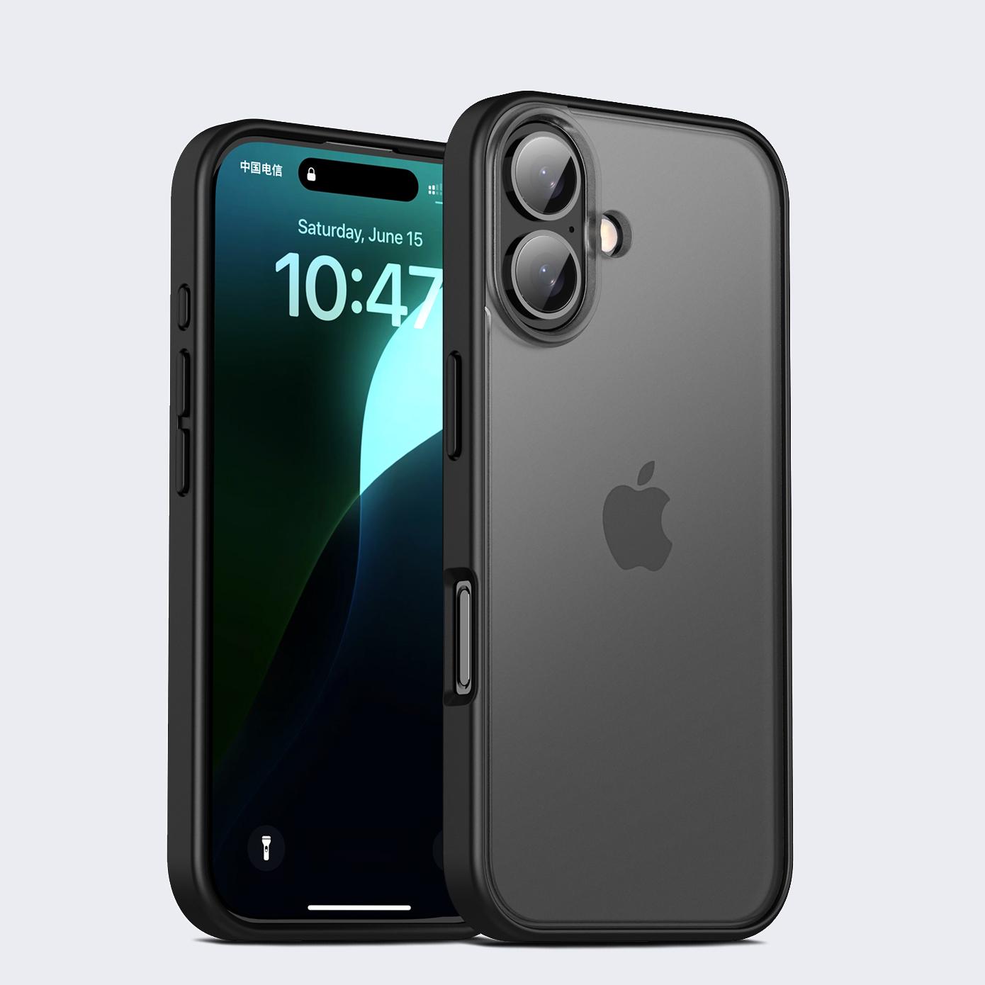 

KEYSION Прозорий матовий чохол для iPhone 16 Plus 15 Прозорий силікон+ПК протиударна задня кришка телефону для iPhone 15 Plus 16 for iPhone 16 чорний