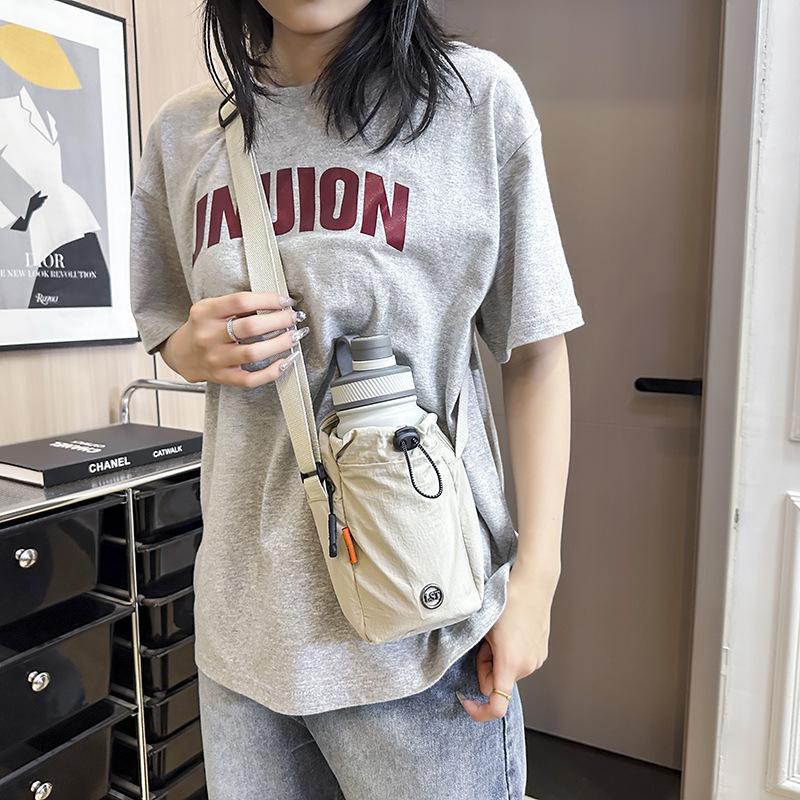 Cross-border Multifunctional Messenger & Phone Bag - Casual Shoulder Bag with Water Bottle & Drawstring Cup Holder, Ideal for Sports & Fitness