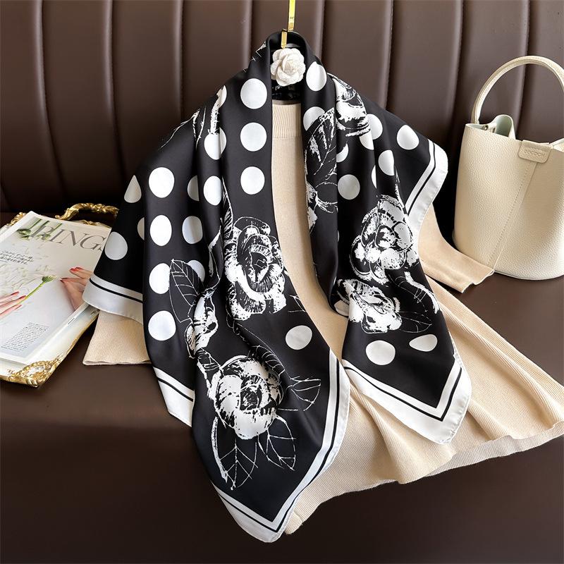 Women's Retro Twill Silk Scarf - 90cm Versatile Shawl for Travel & Sun Protection