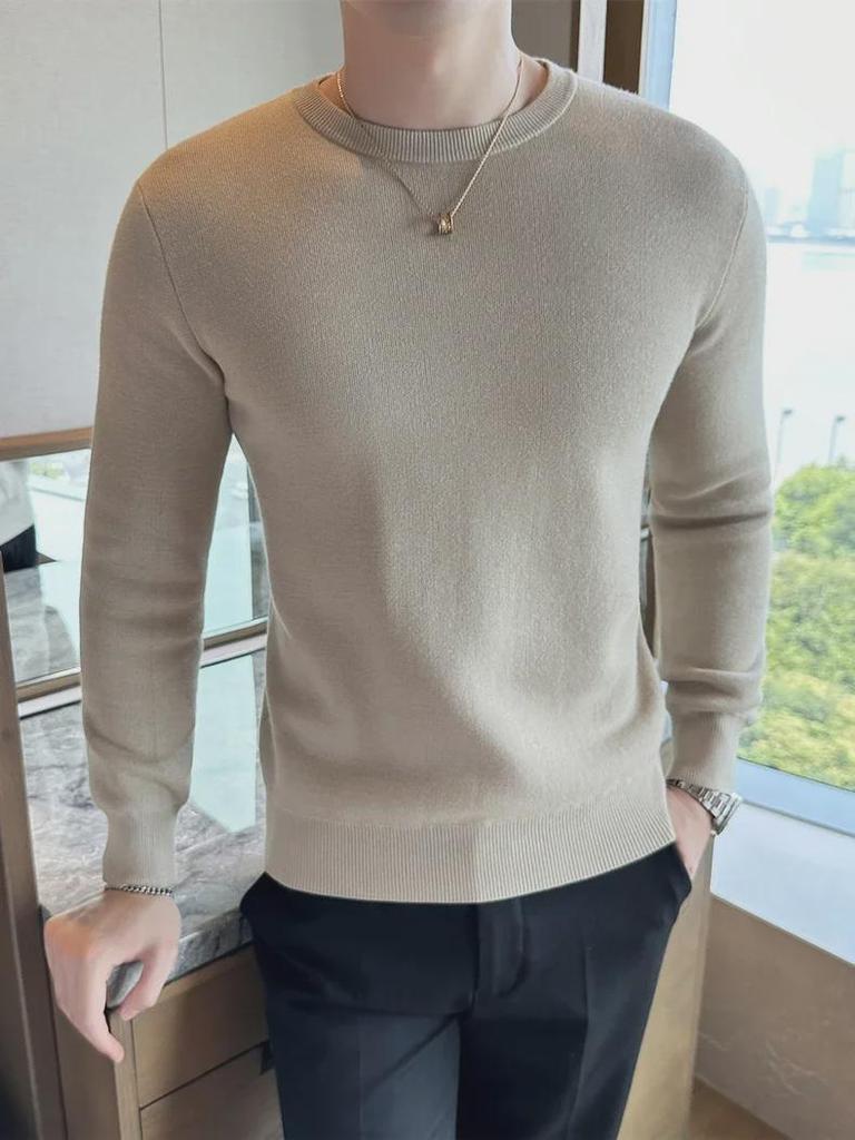 Maglione Invernale da Uomo Collo Tondo in Pile Spesso - Caldo Pullover a Manica Lunga Lavorato a Maglia