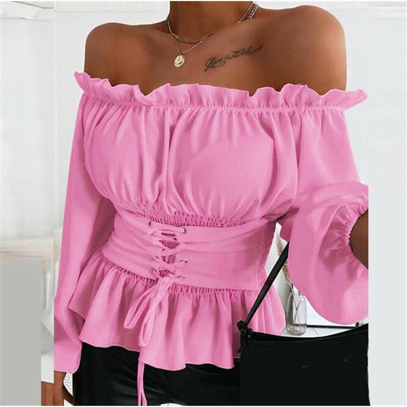 

GMXIA Осенняя блузка с длинными рукавами и открытыми плечами для женщин Блузка для женщин XXXL