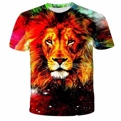 Fashion Children Harajuku Style Colorful 3D T-shirt Animal King Lion Tiger Wolf Fire Print Girls Boys T Shirt Kids Tshirt